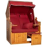 LILIMO - Strandkorb OSTSEE | 2 Sitzer | Bausatz | Geflecht: Natur, Bezug: Bordeaux Uni | Volllieger inkl. Schutzhülle | Model NBU