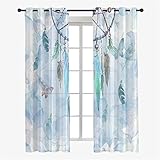 Hiseng Schiebegardinen Voile Vorhang Gardinen 2er Set, Traumfänger Sheer Schiebevorhänge Lichtdurchlässig Flächenvorhänge für Wohnzimmer Fensterschal Schlafzimmer (55x95cm,Blauer Schmetterling)