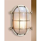 MARETeam Foresti & Suardi - Ovale maritime Lampe | Schiffslampe | aus poliertem Messing | 265 x 200 mm | IP 54 | E27 Sockel (satiniertes Glas) incl LED Leuchtmittel