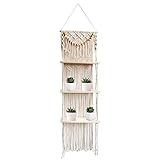 Povanjer Wandregal aus Makramee mit 3 Ebenen – Makramee Regal Boho Quaste Decor 3 Schilder | Chic Quasten Anhänger Bohème Wall Art Schlafzimmer