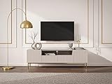 Vente-unique TV-Möbel - 2 Türen, 2 Schubladen und 2 Ablagefächer - MDF und Stahl - Beige und Goldfarben - EVILANA