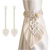 FOGARI 2 Stück Vorhang Raffhalter,Boho Vorhang Halter Blätter Baumwolle Gardinenhalter,Gardine Holdbacks Beige Baumwollseil Tiebacks Vorhang Clips Feder Gardinenklammern für Vorhänge Gardinen Deko