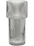 Westwing Glas-Vase Lija mit geriffelter Oberfläche in Grau, 30x14 cm, Deko-oder Blumenvase für Schlaf-, Wohn- oder Esszimmer