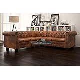 Hommdiy Chesterfield Ecksofa 5-Sitzer Kunstleder Braun