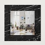 moebel17 9390 Tiamat Spiegel Schwarz mit Marmor Optik Wandspiegel Badspiegel Flurspiegel Kosmetikspiegel, Holz, Schwarz Weiß, modern, eckig, 90 x 90 x 2,2 cm