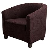 SANKECAAO Club Chair Schonbezug Elastische, Bezug Für Wannensessel Jacquard Weich Wannenstuhlbezug Abnehmbar Rutschfes Cocktailsessel Bezug Waschbare-braun-Large