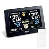 ADE Wetterstation Funk mit Außensensor | präzises Thermometer Hygrometer innen und außen | großes Farbdisplay | Barometer | Funkwecker | Mondphasen | Wettervorhersage