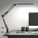 SKYLEO Schreibtischlampe LED Dimmbar - LED Tischlampe mit Clip - Augenschutz LED Schreibtischleuchte - 3 Lichtmodi x 10 Helligkeitsstufen - Schwarz