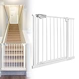 JOIEYOU Treppenschutzgitter ohne Bohren, 85-95 cm Türschutzgitter Treppengitter für Kinder und Haustiere, Einhändiges Öffnen, Weiß