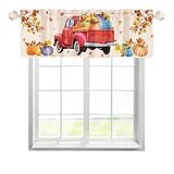 Kürbis Ahornblätter Herbst Scheibengardine Bistrogardine mit Stangendurchzug Kurzstores Gardinen Modern Küchenvorhang für kleine Fenster Küche Wohnzimmer Landhaus Multicolor 137x45cm,1 Stück