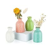 Hewory Mini Keramik Blumenvase: Modernes kleines Vase Set mit 4 Bud Vasen für Blumen für Zuhause, Wohnzimmer, Tischdekoration, Hochzeitsfeier, 7,5 cm (Blau/Grün/Gelb/Rosa)