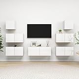 Bussandri Exclusive - 7-TLG. TV-Schrank-Set Hochglanz-Weiß Holzwerkstoff