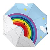 Regenschirm Sturmfest Regenbogen Weiße Wolken Sonnenschirm Automatisches Öffnen Und Schließen Für Herren Und Damen