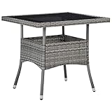 vidaXL Gartentisch für 4 Personen Esstisch Terrassentisch Balkontisch Rattantisch Gartenmöbel Tisch Grau Poly Rattan Glas 80x80x75cm