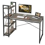Bestier Computertisch mit Ablagefächern Schreibtisch Kleiner mit Regalen 140CM Umkehrbarer Computertisch mit Bücherregal für Heimbüro Kleiner Raum