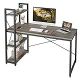 Bestier Computertisch mit Ablagefächern Schreibtisch Kleiner mit Regalen 140CM Umkehrbarer Computertisch mit Bücherregal für Heimbüro Kleiner Raum