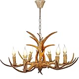 SHOWLIVEU Kronleuchter Vintage Hirschgeweih Deko Lampe Geweihlampe Deckenleuchte 6 Lampen Schirm Chandeliers Deko Decke E14 × 6 Lichter Dekoration Esstisch