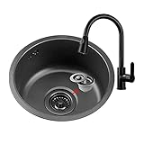Küchenspülen Einzelbeckenbecken Edelstahl 11,8''/13,8''/16,5 Runde schwarze Minispüle Mehrzweckspüle mit Edelstahlspüle (Farbe: Schwarz(D), Größe: 30 cm|11,8'')