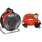 Brennenstuhl Garant V2 IP44 Kabeltrommel 50m Outdoor & BREMAXX Verlängerungskabel (10m Kabel in orange, für den Einsatz im Außenbereich IP44, Stromkabel einsetzbar bis -35 °C, öl- und UV-beständig)