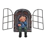 NIWWIN Gartenzwerg 3D-Harzstatue Baumschmuck, Miniaturstatuendekoration. Niedliche Figur Statue Gartenzubehör für Innen & Außen. Zwerg und Fenster kreative Kunstwerke