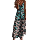 Damen Kleider Freizeit Lose Sommerkleid Lang Boho Sommer Casual Fashion Low Neck Ärmelloses Blumendruck Langes Lässiges Sommerkleid V Ausschnitt Ärmelloses Tankkleid Strandkleid Swingkleid Sommer