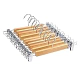 Kleiderbügel, 10 Stück, hochwertige Holz-Hosenbügel mit Edelstahl-Clips, Massivholz-Rock-Kleiderbügel, Hosenständer, Clip, Wäscheklammern, Uni