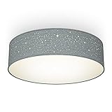 B.K.Licht - Deckenlampe - Grau, Stoff, Ø 38 cm, Rund, Sternenhimmel Deckenleuchte für das Wohnzimmer, Schlafzimmer, Kinderzimmer, Küche und Flur, Wohnzimmer-Lampe mit Textil-Schirm