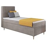 MartHome Boxspringbett Einzelbett mit Bettkasten PORTO - Boxspringbett mit Bettkasten - Praktisches Bett, Polsterbett - Boxspringbetten Bonell Matratze - Bett mit Topper | Links (Beige 102, 100x200cm)