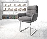 DELIFE Schwingstuhl Abelia-Flex Armlehnen Freischwinger flach Chrom Struktur Hellgrau