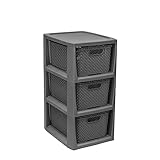 BranQ - Home essential 100% recycelt Kunststoff PP, Ökologisch, Regal in Rattan Design, 29,5x24x48,7 cm, 3 Körben Eco Anthrazit