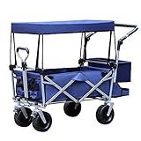 ZAANU Handwagen, Trolley, 4-rädriger Faltbarer Wagen, Handwagen, Beförderung von Kindern, Transport im Freien, Strand, Loser Boden, abnehmbares Vordach