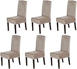 LINGKY Samt Esszimmer Stuhlhussen Stretch Stuhlhussen Für Esszimmer Parson Stuhl Schonbezüge Stuhl Schutzhüllen Esszimmer, Soft Thick Solid Velvet Fabric Washable (Taupe,Set of 6)