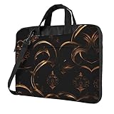 PIXOLE Golden Retriever Hunde Welpen Haustiere bedruckte Laptoptasche für Damen, 39,6 cm (15,6 Zoll) Computer-Tragetasche Business Büro Handtasche Schultertasche, Goldfarbene schwarze Tapete., 14 inch