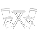 SVITA Bistro-Set 3-teilig Gartenset Garnitur Metall-Möbel Stuhl Tisch Klapp-Möbel Balkon-Set Weiß