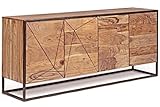 SAM Kommode Kaddy by Wolf Möbel, Akazienholz massiv & stonefarben, Sideboard mit 4 Holztüren & 2 Einlegeböden, schwarzer Metallrahmen & -füße, 175 x 76 x 40 cm