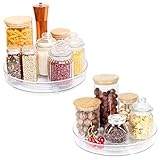 Abdeck 2 Stück Drehteller Organizer (23,5cm+27cm) Lazy Susan Drehteller Küche, Drehbar Gewürzregal Drehbarer Kühlschrank Organizer für Öl Salz Gewürze Gewürzflaschen, Transparent Tablett Rund