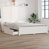 Chusui Bett, Stauraumbett, Familienbett, Betten, Bed Frame, Bettboden, Bettrahmen, Bettstell, mit Schubladen Weiß 160x200cm