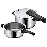 WMF Perfect Schnellkochtopf Set Induktion 2-teilig, Dampfkochtopf 4,5l + 3l, Cromargan Edelstahl poliert, 2 Kochstufen, Einhand-Kochstufenregler