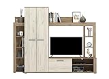 AVANTI TRENDSTORE Ricigliano - Einbauwand aus laminiertem Holz in der Farbe Eiche Grau/Eiche weiß mit Schrank und TV-Schrank, Maße BxHxT 233x185x35 cm