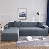 CXYKN L-förmiger Sofabezug, Stretch-Spandex-Sofabezug mit 2 Kissenbezügen, Pflanzen-Jacquard-Sofaschutz für Haustiere im Wohnzimmer, Dunkelgrau, 2-Sitzer + 3-Sitzer