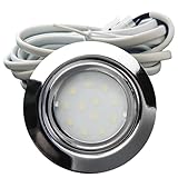Rolux IP44 LED Möbeleinbauleuchte 12V flach 2 x 2,4W Einbauspot New Lina 200lm Chrom inkl. LED Trafo, AMP Verteiler und 230V Zuleitung 3000K Warmweiß Lochausschnitt: 55 bis 60mm