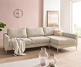 DELIFE Eckcouch Marla Cordstoff Cord Creme-Weiß 285x140 cm Recamiere rechts Ecksofa