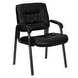 Flash Furniture Leder-Soft-Seitenstuhl, Metallleder, Schwarzer Lederweich/Titanrahmen, Black with Titanium Frame Finish