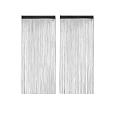 HUIJK Fadengardine Türvorhang Fadenstore 2 x Fadenvorhang schwarz Fransenvorhang 90cm