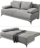 Federkern Schlafsofa mit praktischer Gästebettfunktion und Bettkasten, Funktionssofa 205 cm breit, Liegefläche 153x200 cm, moderne Schlaf-Couch mit Bezug Flachgewebe in Grau | 15136