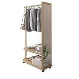 Kleiderständer holz Komplett aus Holz, abnehmbare Garderobe und vom Boden bis zur Decke reichendes Schlafzimmer mit Spiegel, offener Tür, multifunktionaler Haushalts-Kleiderständer for Aufhängen Garde