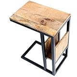 riess-ambiente.de Industrial Laptoptisch Concierge 45cm Mangoholz Beistelltisch mit Ablagefläche