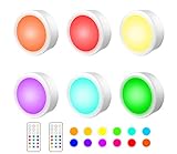 YIQAN RGB LED Schrankbeleuchtung 13 Farben, kabellose Unterschrankbeleuchtung, farbwechselnde Puck-Beleuchtung und dimmbare Unterschrankbeleuchtung, batteriebetriebene Schrankbeleuchtung, 6er Pack