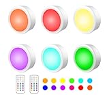 YIQAN RGB LED Schrankbeleuchtung 13 Farben, kabellose Unterschrankbeleuchtung, farbwechselnde Puck-Beleuchtung und dimmbare Unterschrankbeleuchtung, batteriebetriebene Schrankbeleuchtung, 6er Pack