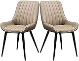 Moderne PU-Leder 2 Küchenthekenstühle Freizeit-Wohnzimmer-Eckstühle mit Metallbeinen, Sitz und Rückenlehnen Esszimmerstühle (Farbe: Beige)